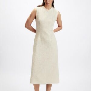 Cream tweed midi dress with pockets